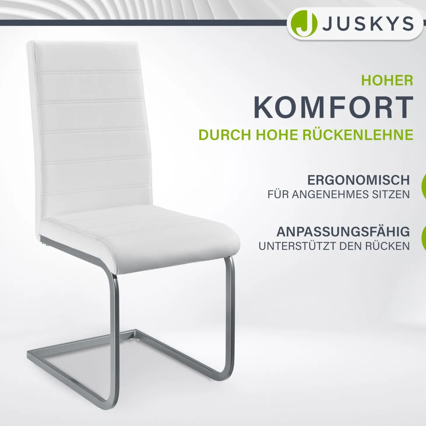 Freischwinger Stuhl Vegas mit Kunstleder Moderner Esszimmerstuhl mit Metall-Gestell & Kunstleder im Set