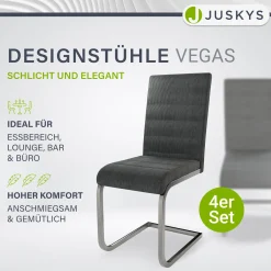 Freischwinger Stuhl Vegas mit Cord Moderner Esszimmerstuhl mit Metall-Gestell im Set