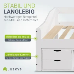 Funktionsbett Nalu Stilvolles Bett aus Holz mit Lattenrost & Stauraum - Weiß