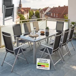 Gartengarnitur Milano Gartenset 7-teilig; Tischplatte aus Sicherheitsglas