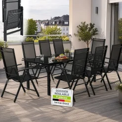 Gartengarnitur Milano Gartenset 7-teilig; Tischplatte aus Sicherheitsglas