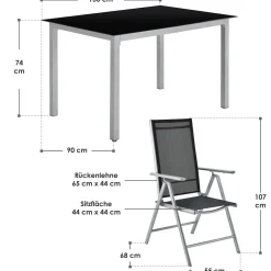 Gartengarnitur Milano Gartenset 7-teilig; Tischplatte aus Sicherheitsglas