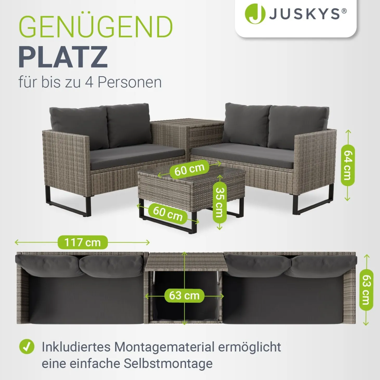 Gartenlounge für 4 Personen Santorini Modulare Polsterlounge aus Polyrattan inkl. Kissenbox
