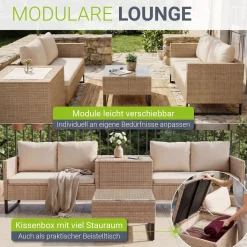 Gartenlounge für 4 Personen Santorini Modulare Polsterlounge aus Polyrattan inkl. Kissenbox