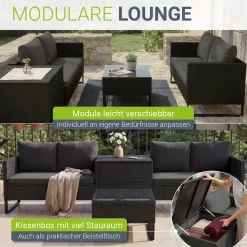 Gartenlounge für 4 Personen Santorini Modulare Polsterlounge aus Polyrattan inkl. Kissenbox