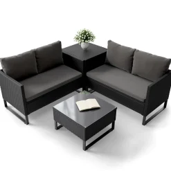 Gartenlounge für 4 Personen Santorini Modulare Polsterlounge aus Polyrattan inkl. Kissenbox