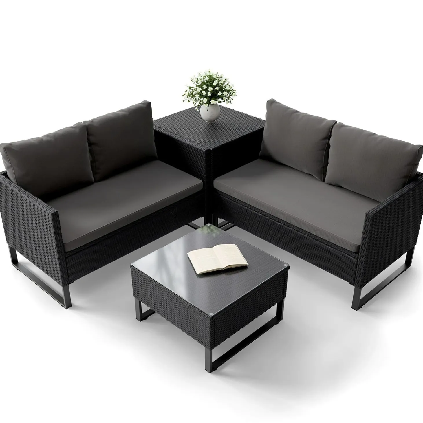 Gartenlounge für 4 Personen Santorini Modulare Polsterlounge aus Polyrattan inkl. Kissenbox