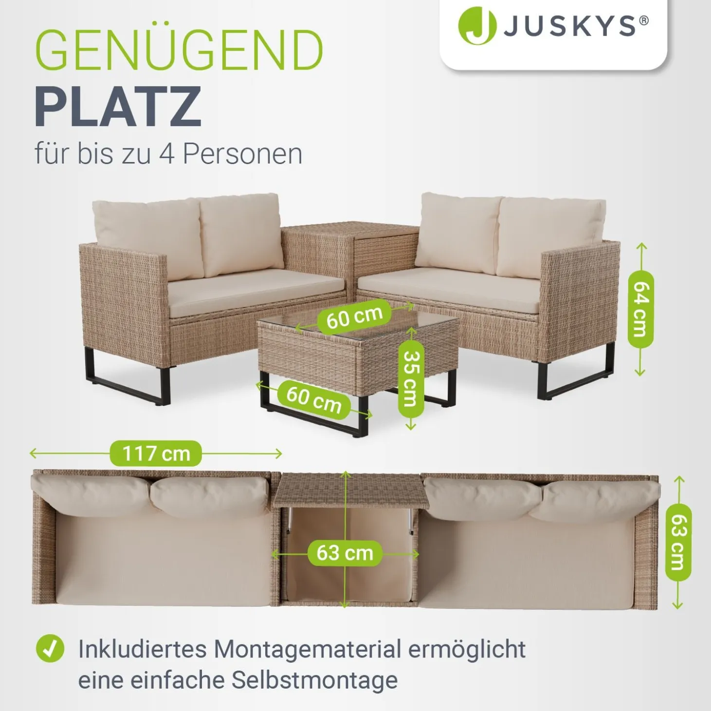 Gartenlounge für 4 Personen Santorini Modulare Polsterlounge aus Polyrattan inkl. Kissenbox