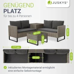 Gartenlounge für 4 Personen Santorini Modulare Polsterlounge aus Polyrattan inkl. Kissenbox