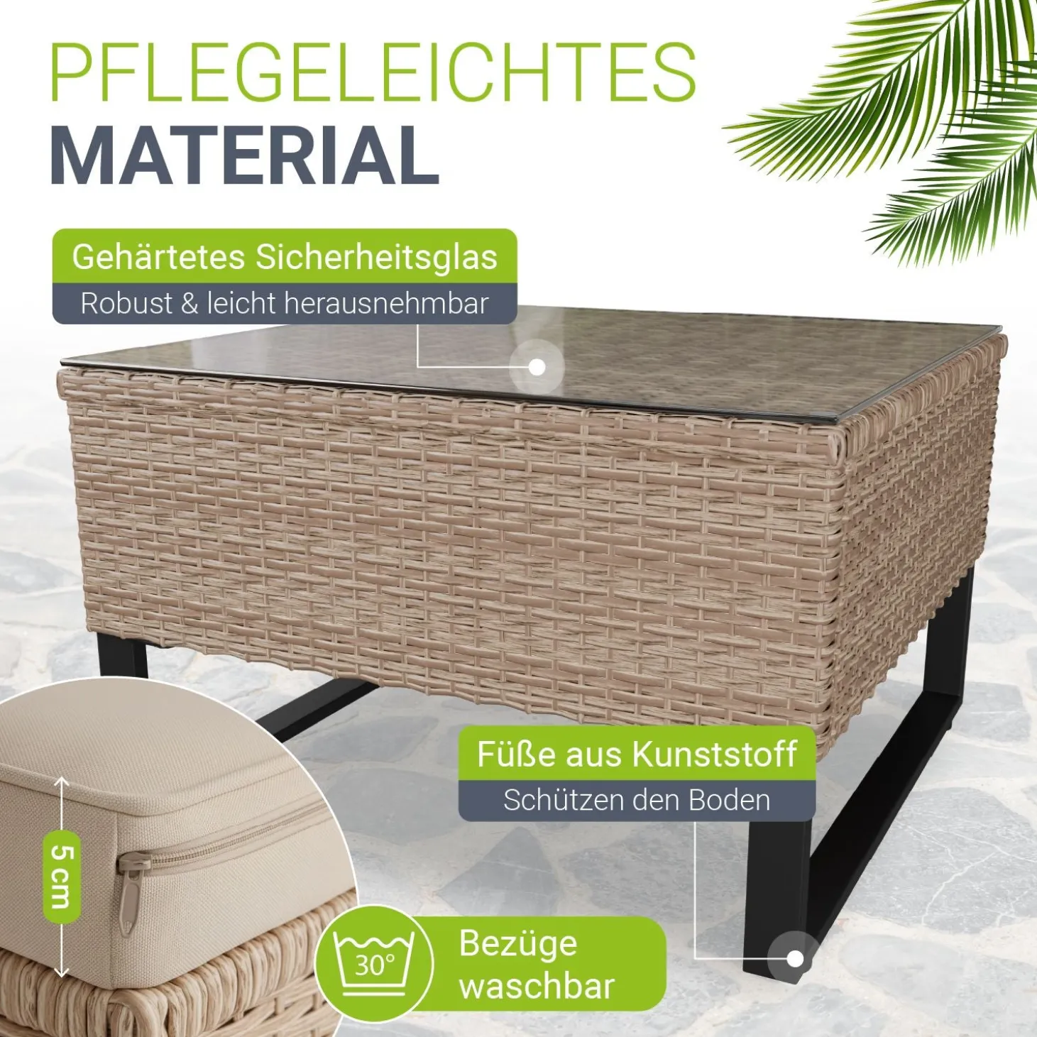 Gartenlounge für 4 Personen Santorini Modulare Polsterlounge aus Polyrattan inkl. Kissenbox