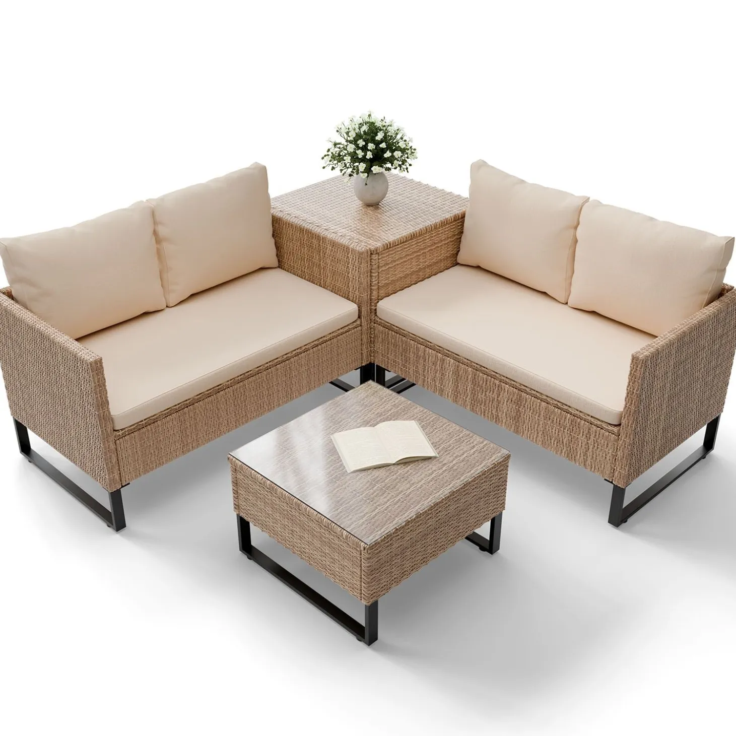 Gartenlounge für 4 Personen Santorini Modulare Polsterlounge aus Polyrattan inkl. Kissenbox