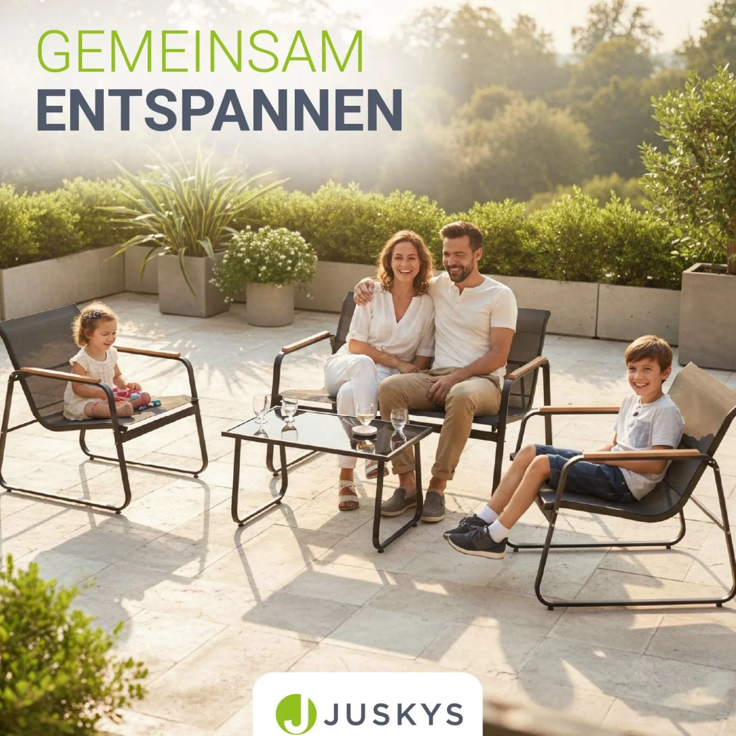 Gartenmöbelset Genua 4-teilig Sitzgruppe Garten wetterfest mit Tisch & Bank