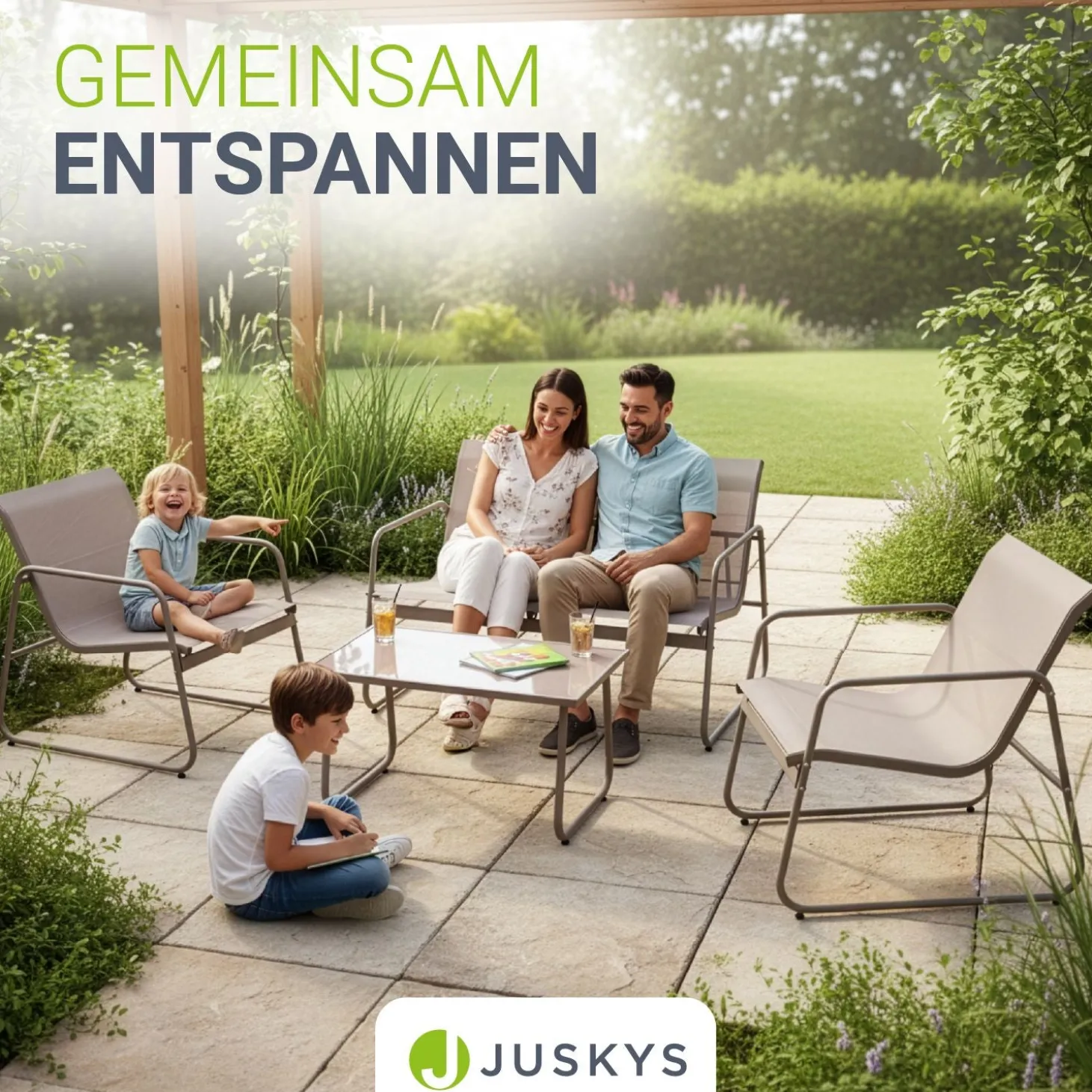 Gartenmöbelset Genua 4-teilig Sitzgruppe Garten wetterfest mit Tisch & Bank