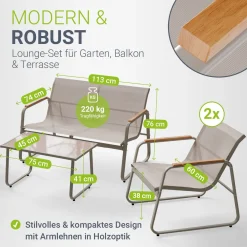 Gartenmöbelset Genua 4-teilig Sitzgruppe Garten wetterfest mit Tisch & Bank