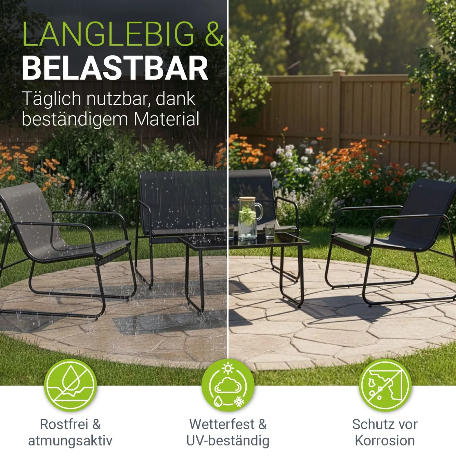 Gartenmöbelset Genua 4-teilig Sitzgruppe Garten wetterfest mit Tisch & Bank