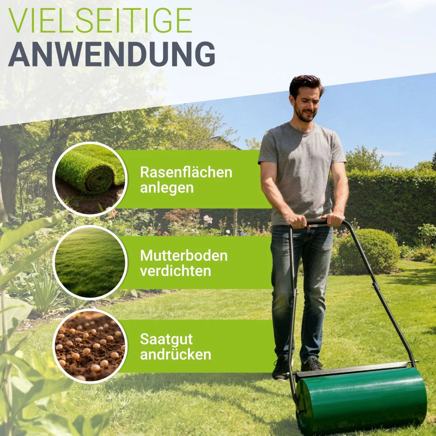 Garten Rasenwalze Fritz aus Metall Einfach befüllbar, leichtgängig und gut manövrierbar