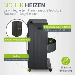 Gasheizer für Innenräume 3-Wärme-Stufen Heizstrahler mit bis zu 4200 Watt für Terrasse & Outdoor