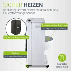 Gasheizer für Innenräume 3-Wärme-Stufen Heizstrahler mit bis zu 4200 Watt für Terrasse & Outdoor