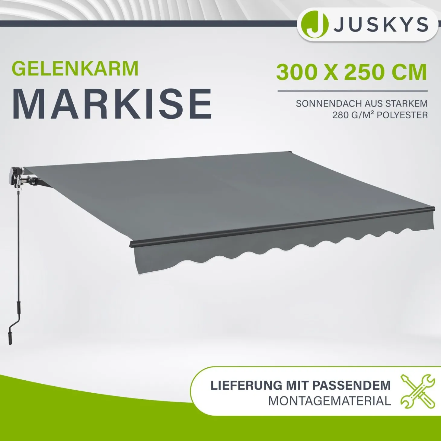 Gelenkarmmarkise mit Kurbel Markise für Terrasse & Balkon - inklusive Halterung