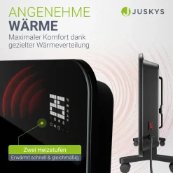 Glaskonvektor mit bis zu 2000 W Glasheizung in schwarz für Wand- & Bodenmontage