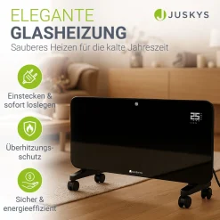 Glaskonvektor mit bis zu 2000 W Glasheizung in schwarz für Wand- & Bodenmontage