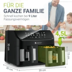Heißluftfritteuse 9 L Airfryer mit 2 Kammern & 9 Programmen