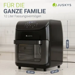 Heißluftfritteuse 12L mit 10 Programmen Airfryer für schnelles Kochen in Schwarz mit Display & Zubehör