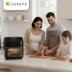 Heißluftfritteuse 12L mit 10 Programmen Airfryer für schnelles Kochen in Schwarz mit Display & Zubehör