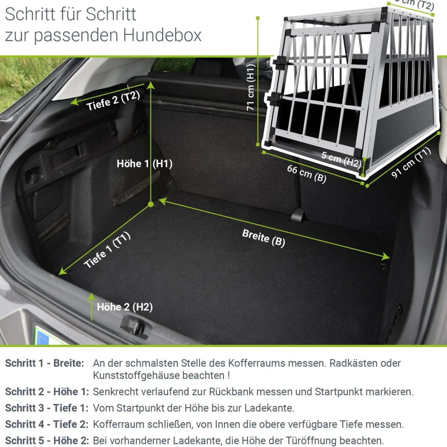 Hundebox Auto Hundetransportbox Alu für Kofferraum oder Rücksitz