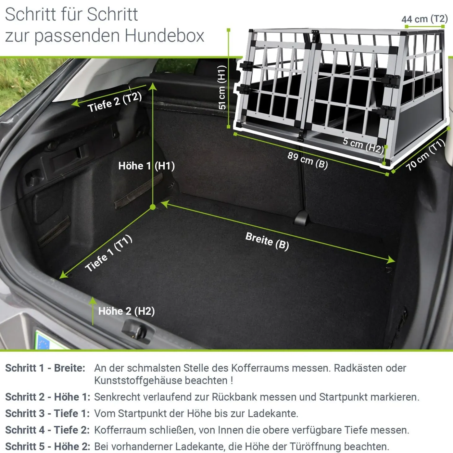 Hundebox Auto Hundetransportbox Alu für Kofferraum oder Rücksitz