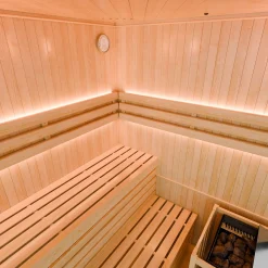 Indoor Sauna Espoo 150 Premium ↔ 150x150cm ↕ 200cm ⚟ 6 kW Saunaofen 유 3 Personen