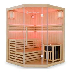 Indoor Sauna Espoo 150 Premium ↔ 150x150cm ↕ 200cm ⚟ 6 kW Saunaofen 유 3 Personen