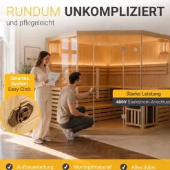 Indoor Sauna Espoo 200 Premium ↔ 200x200cm ↕ 200cm ⚟ 8 kW Saunaofen 유 5 Personen