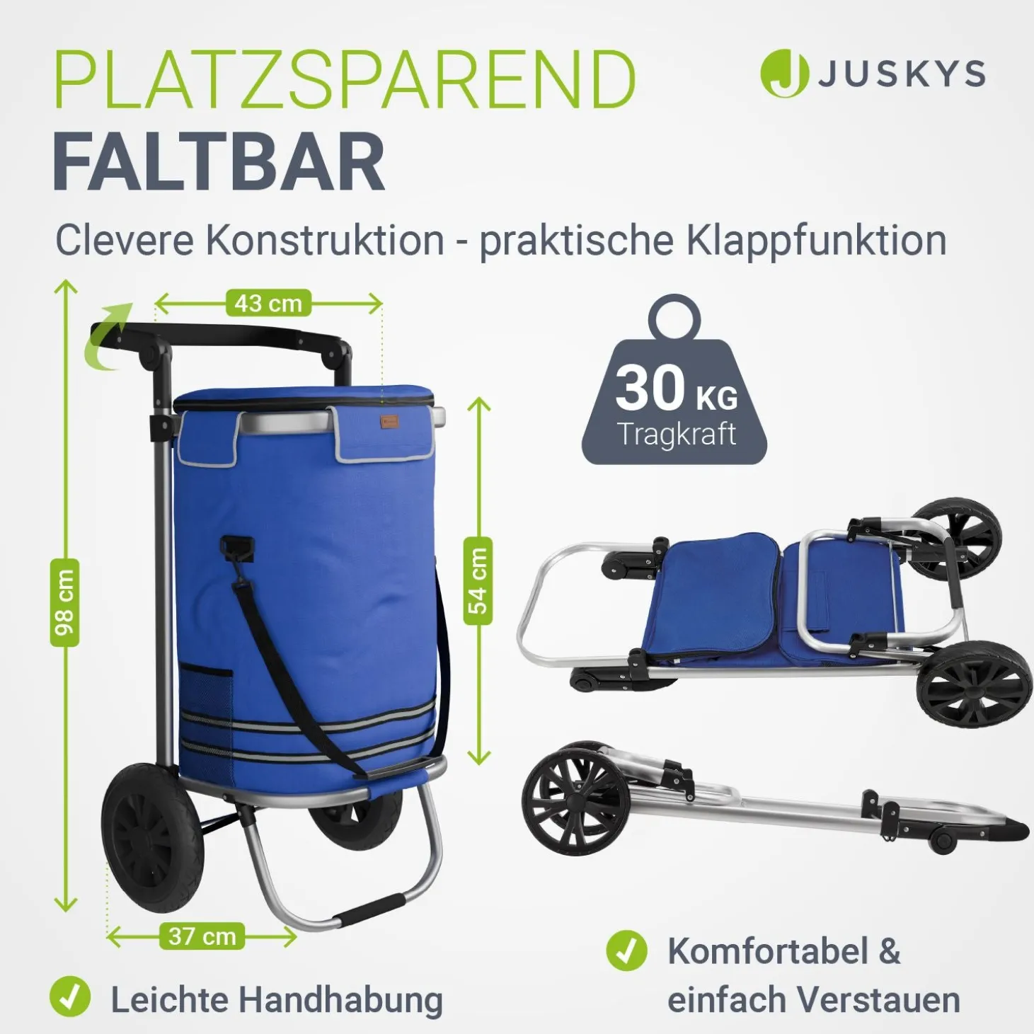 3in1 Einkaufstrolley - 56 L Kapazität Klappbarer Trolley für bequemes Shopping