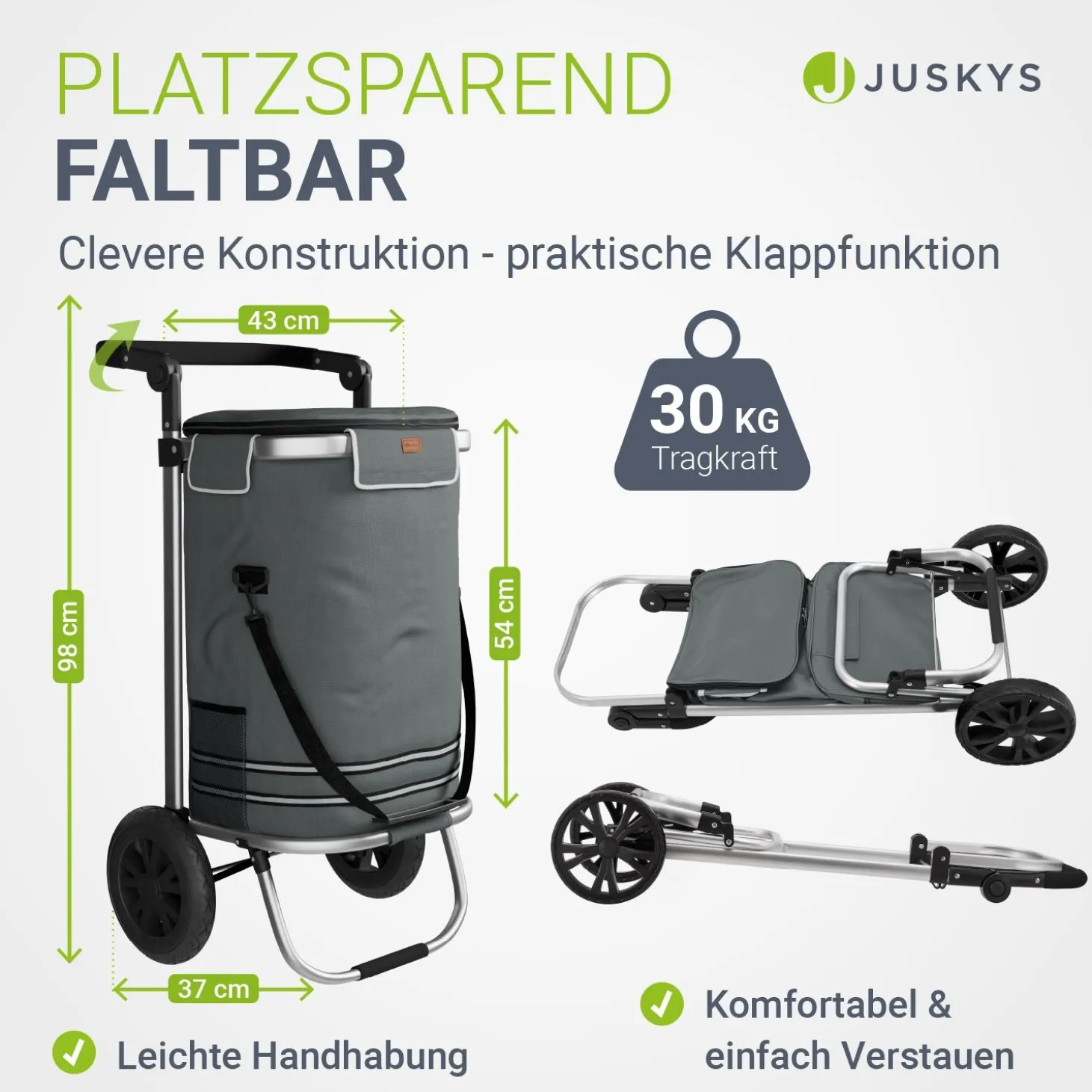 3in1 Einkaufstrolley - 56 L Kapazität Klappbarer Trolley für bequemes Shopping