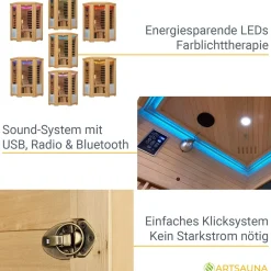 Infrarotkabine Aalborg ↔ 120x120cm ↕ 190cm ⚟ Dual-Technologie 유 2 Personen