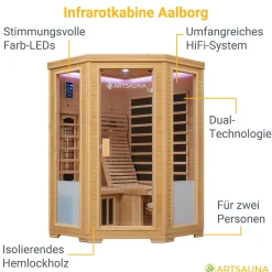 Infrarotkabine Aalborg ↔ 120x120cm ↕ 190cm ⚟ Dual-Technologie 유 2 Personen