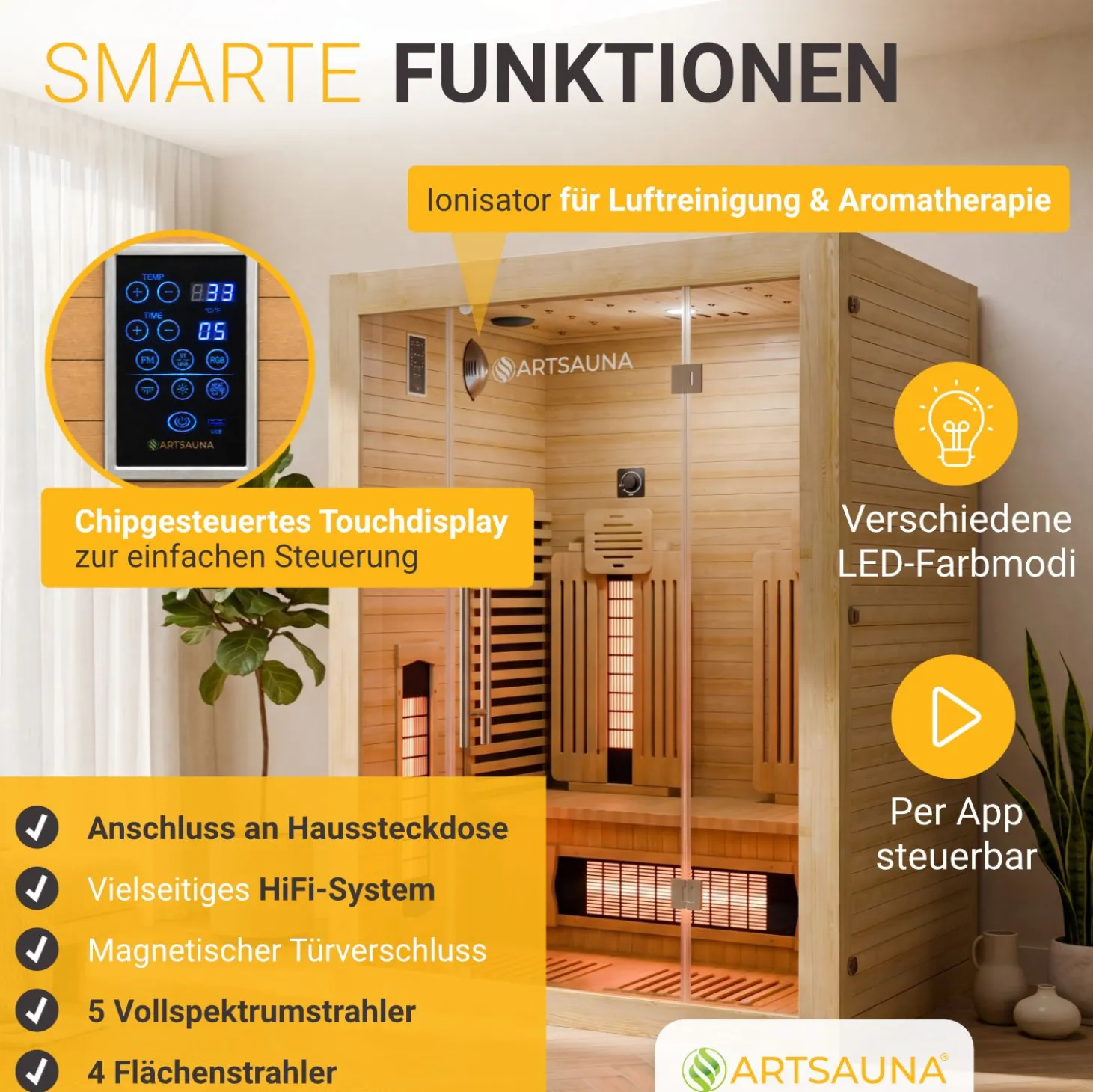 Infrarotkabine Aarhus 140 ↔ 140x120cm ↕ 190cm ⚟ Dual Technologie 유 2 Person