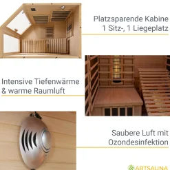 Infrarotkabine Esbjerg ↔ 130x190cm ↕ 190cm ⚟ Triplex-Heizsystem 유 2 Personen