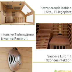 Infrarotkabine Kolding ↔ 130x190cm ↕ 190cm ⚟ Dual-Heizsystem 유 2 Personen
