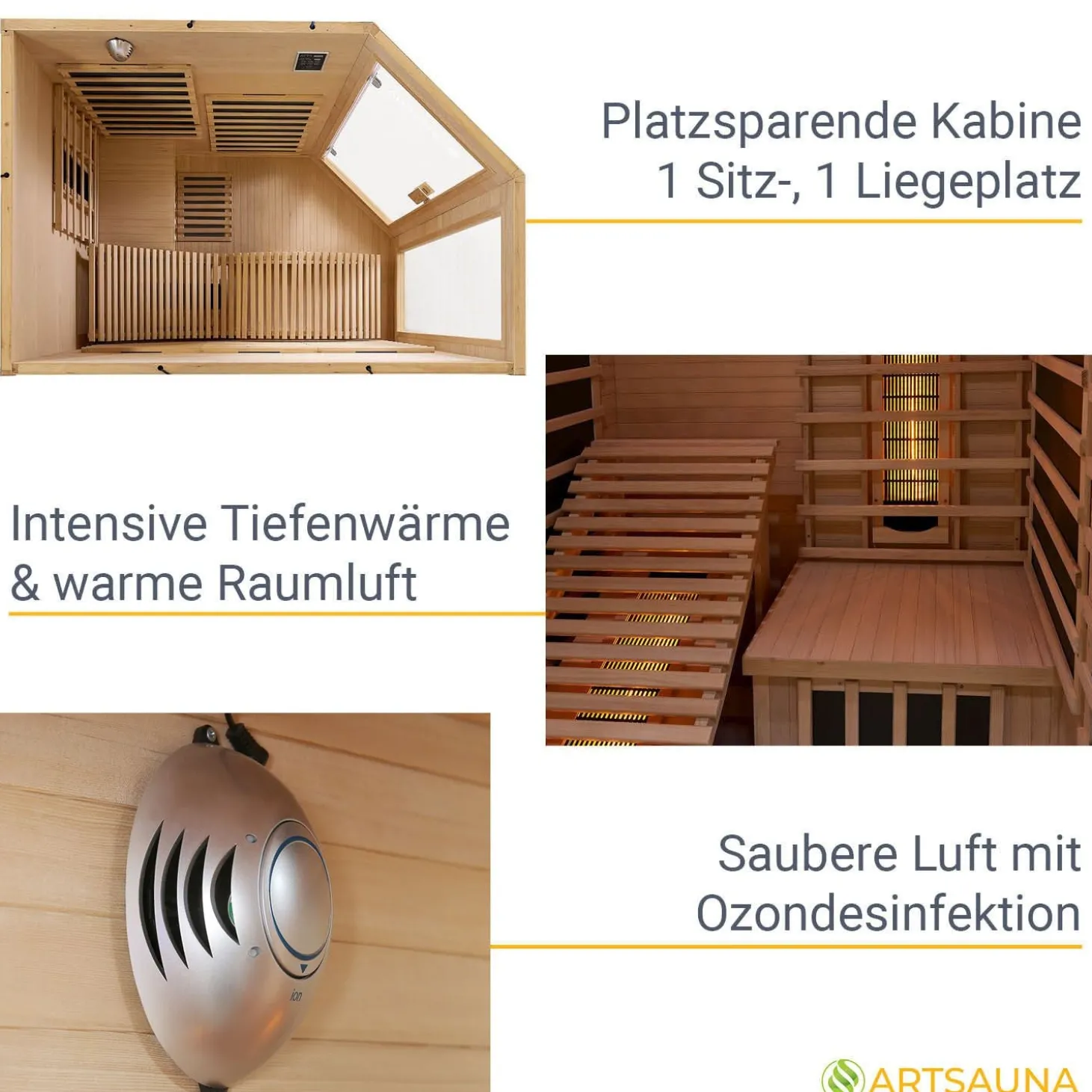 Infrarotkabine Kolding ↔ 130x190cm ↕ 190cm ⚟ Dual-Heizsystem 유 2 Personen
