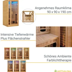 Infrarotkabine Nyborg S90V ↔ 90x90cm ↕ 190cm ⚟ Dual Technologie 유 1 Personen