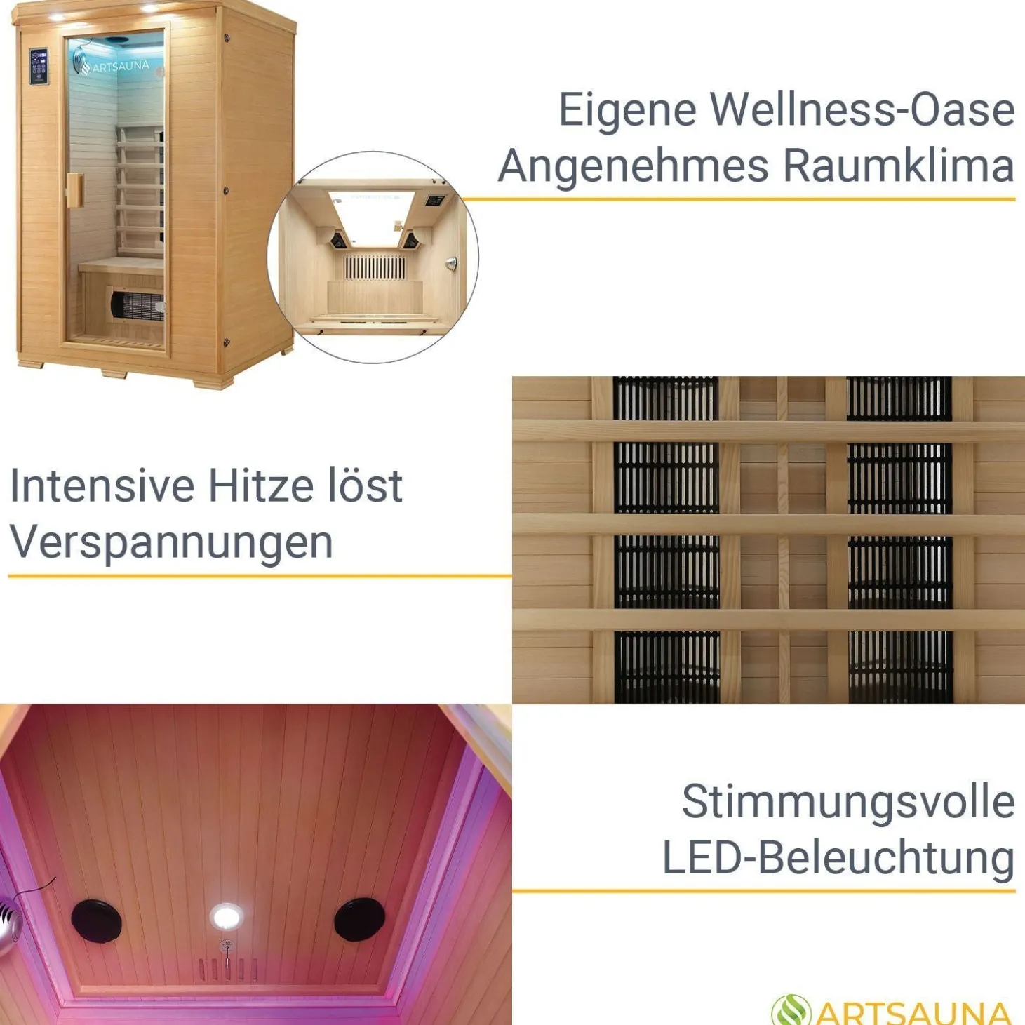 Infrarotkabine Oslo mit Keramikstrahler ↔ 120x100cm ↕ 190cm ⚟ Keramikstrahler 유 2 Personen