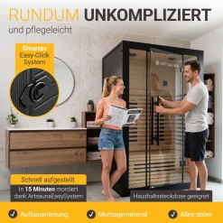 Infrarotkabine Trondheim 120 - Schwarz ↔ 120 x 105 cm ↕ 190 cm ⚟ Dual-Technologie dimmbar 유 2 Person