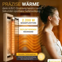 Infrarotkabine Trondheim 120 - Schwarz ↔ 120 x 105 cm ↕ 190 cm ⚟ Dual-Technologie dimmbar 유 2 Person