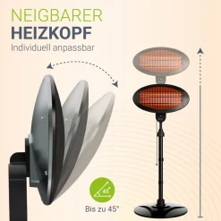 Infrarotstrahler 2000W Schwarz außen Heizstrahler mit Quarzröhren, 3 Stufen und Teleskopgestell