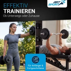 3in1 Hantelset 60kg Komplett-Set: Kurz-, Lang- und Curlhantel mit Gewichten und rutschfesten Griffen