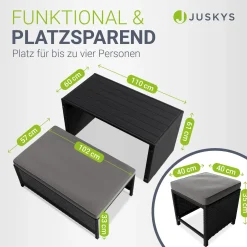 2in1 Polyrattan Gartenmöbel Jamaika Lounge-Set für kleine Balkone aus langlebigem Polyrattan