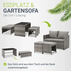 2in1 Polyrattan Gartenmöbel Jamaika Lounge-Set für kleine Balkone aus langlebigem Polyrattan