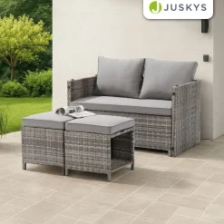 2in1 Polyrattan Gartenmöbel Jamaika Lounge-Set für kleine Balkone aus langlebigem Polyrattan